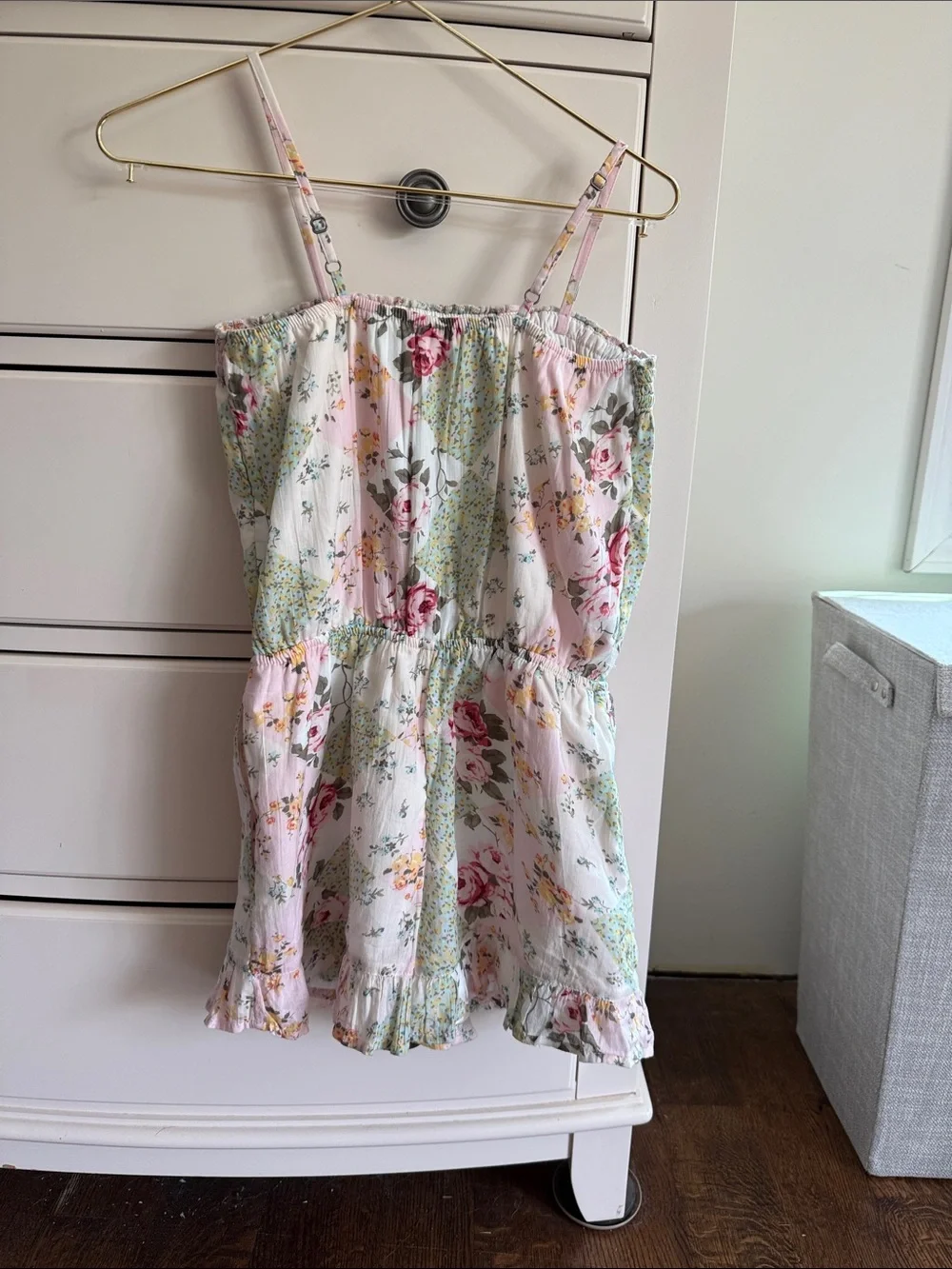 abercrombie Girls Pink Floral Sundress Romper with Ruffle Hem